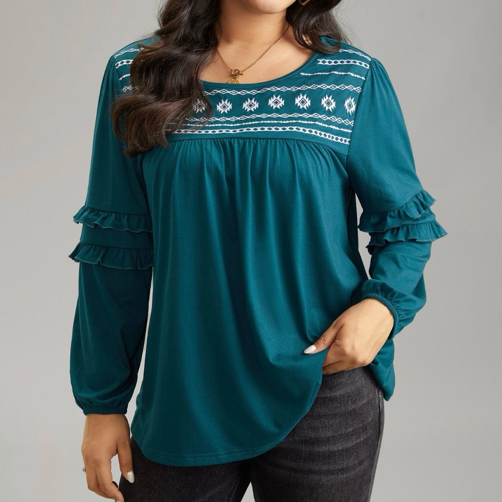 Teal Embroidered Women's Top
